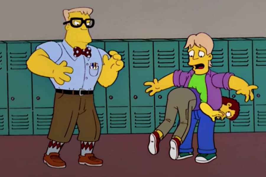 one of the bullies has been shoved through the torso of the other bully