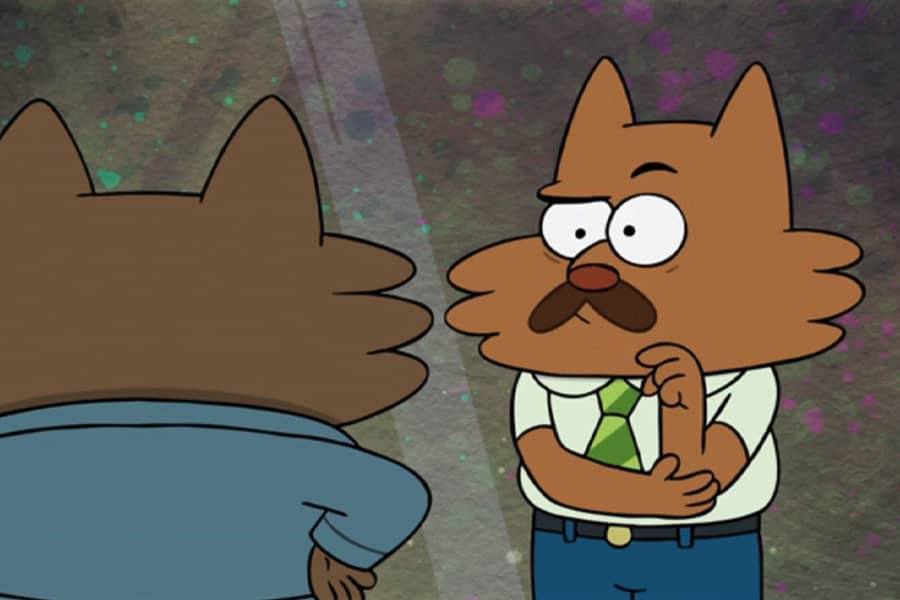 a dad looking suspiciously at the son