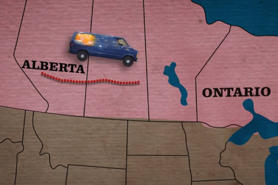 graphic of a van going from Alberta to Ontario