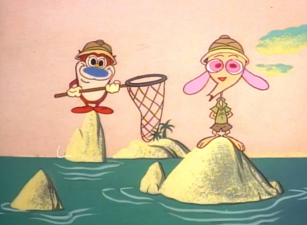 Ren and Stimpy (holding a net) at the Galapagos Islands