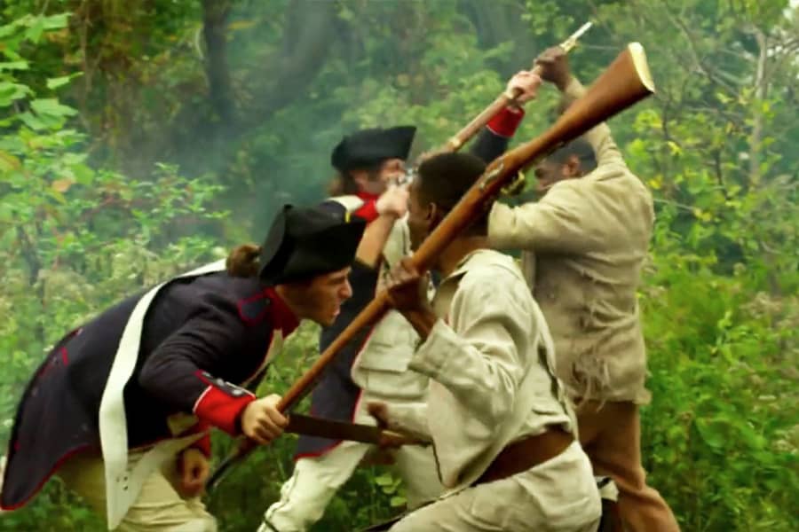 Haitian men fight French soldiers