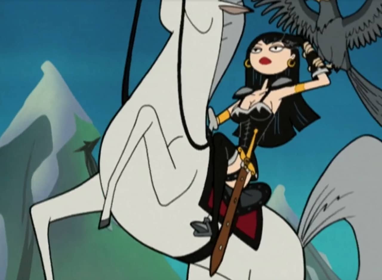 Velva, warrior woman, riding a horse and holding a bird of prey