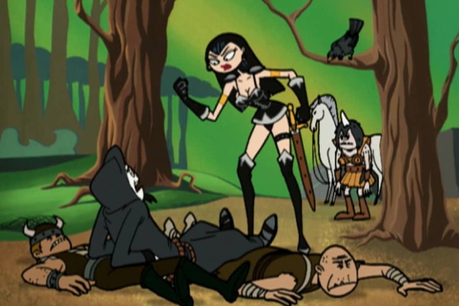 Velva standing over the evil Testiclese