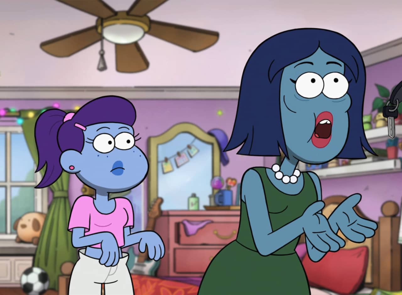 mother and daughter, the mother is holding her hands out