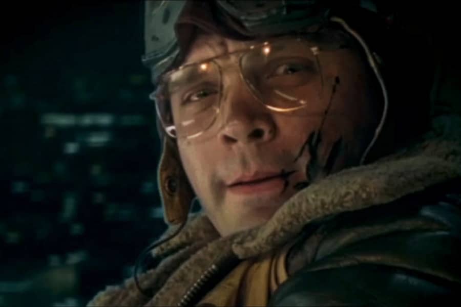 Garh Marenghi as pilot with black goo on his face