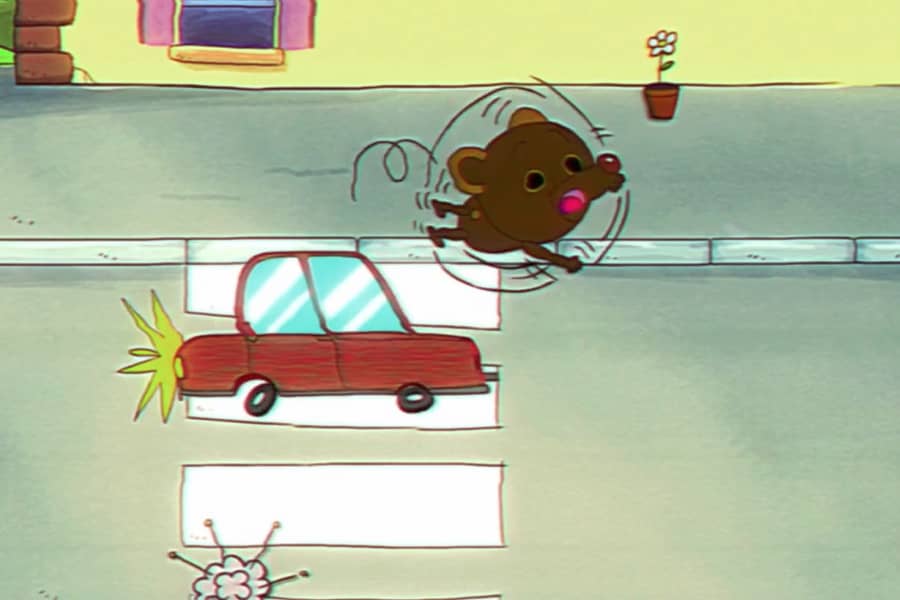 Teddy being hit by a car