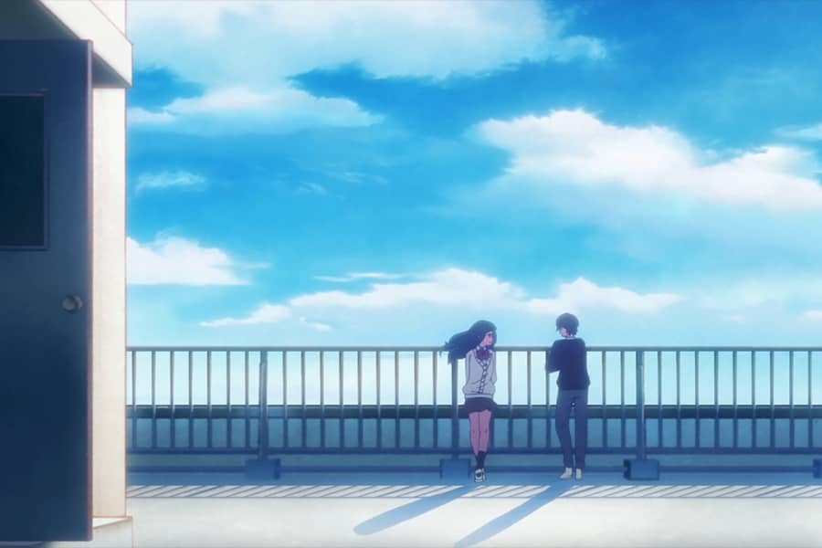Yuki and Nobuyuki talking on a rooftop