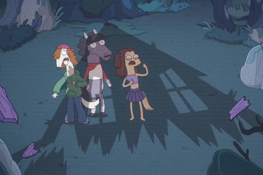 a large house with sharp teeth casts a shadow on the teens