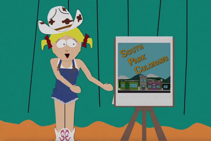 cowgirl showing a picture of South Park, Colorado