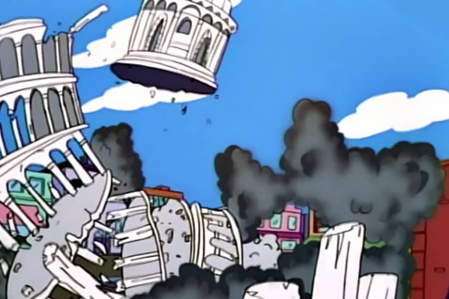 Leaning Tower of Pizza collapsing