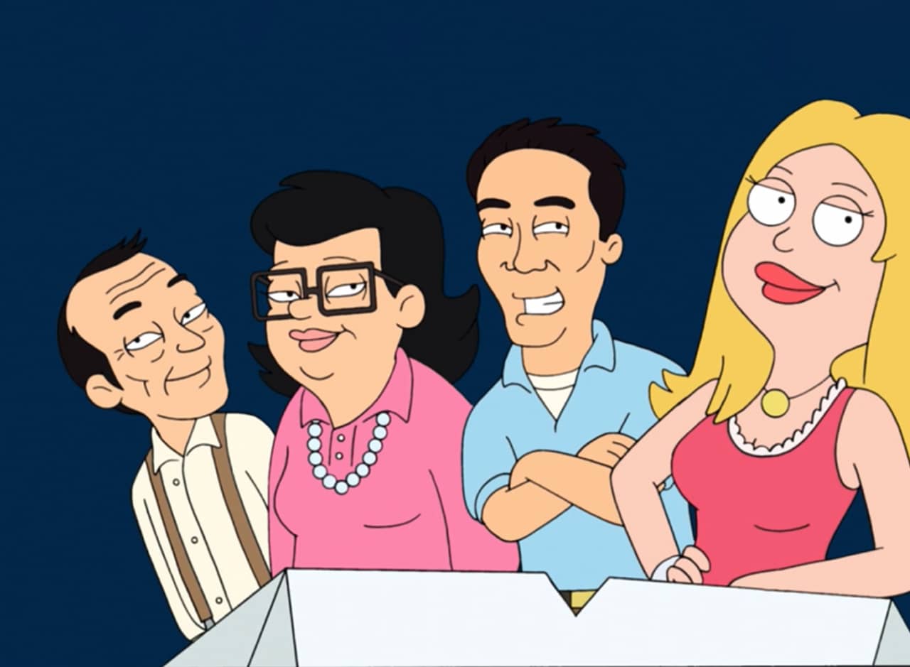 Francine, a blonde white woman, with her Chinese family