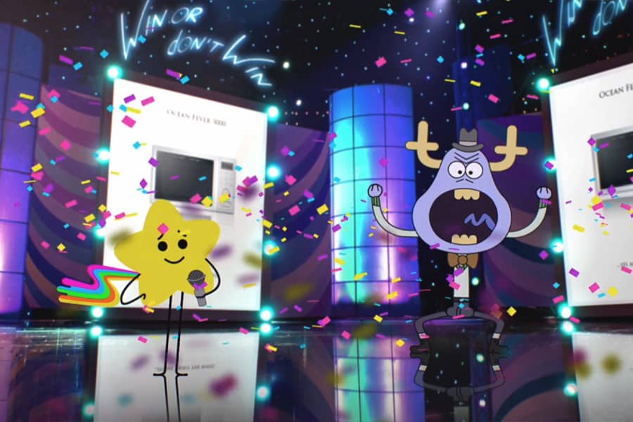 Gary cheering as confetti falls