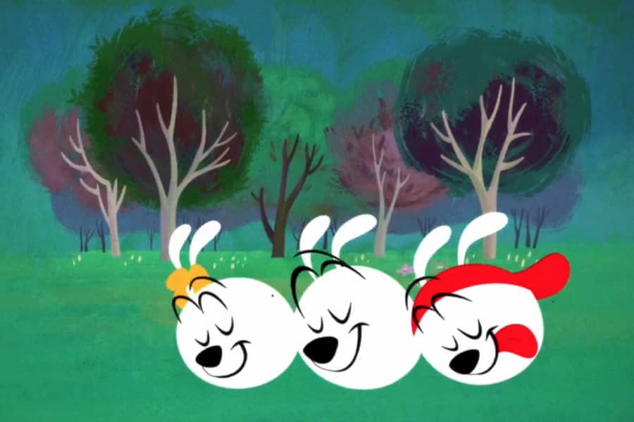 Wakko, Yakko, and Dot walking through the woods