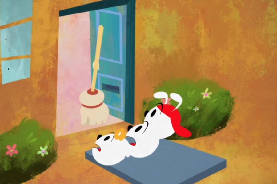 Wakko, Yakko, and Dot being yelled at by a broom