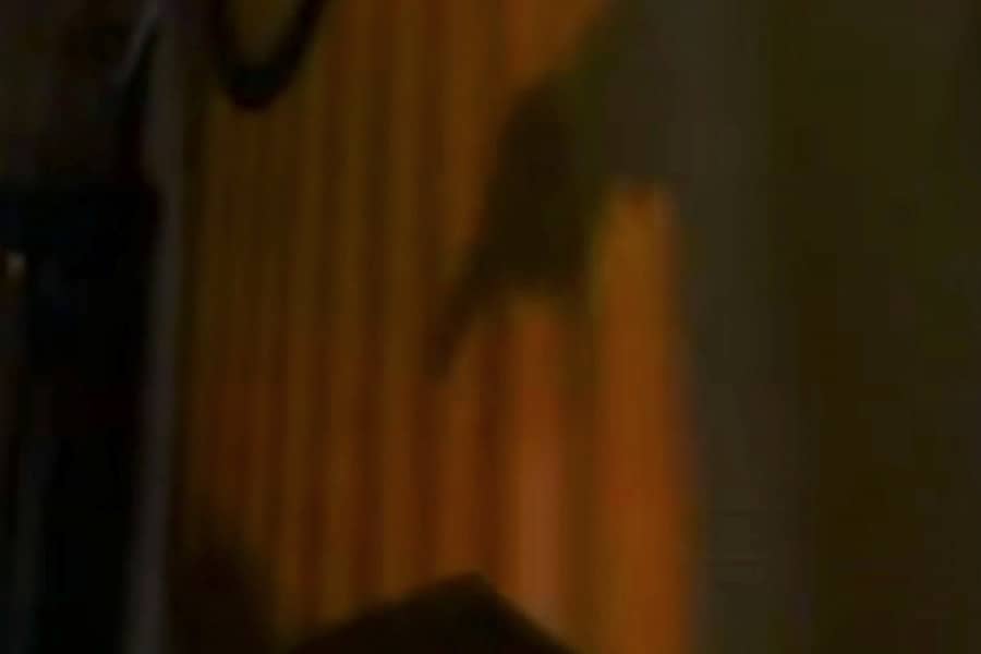 shadow of a man with a gun walking up the stairs