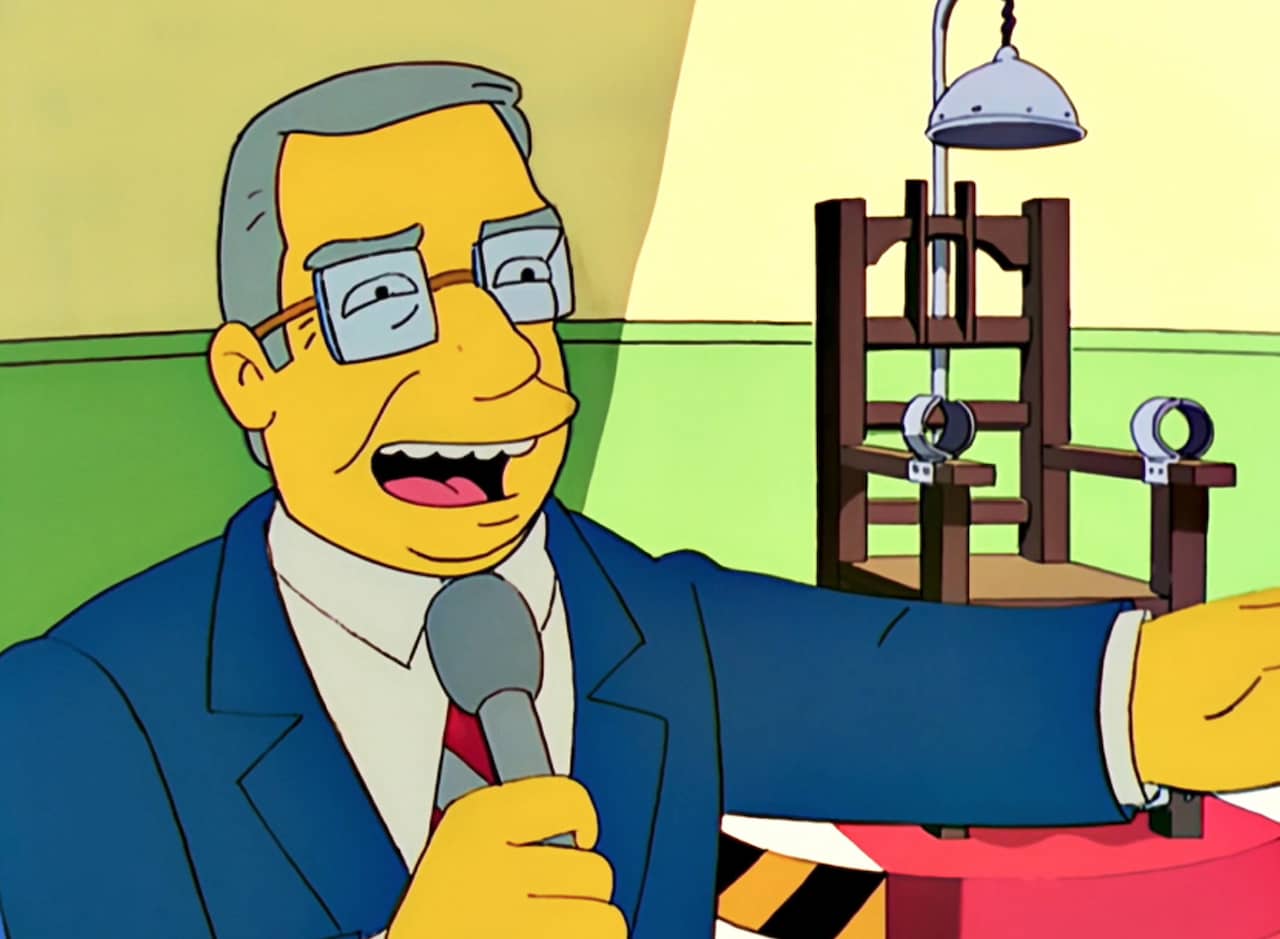 Ed McMahon in front of an electric chair