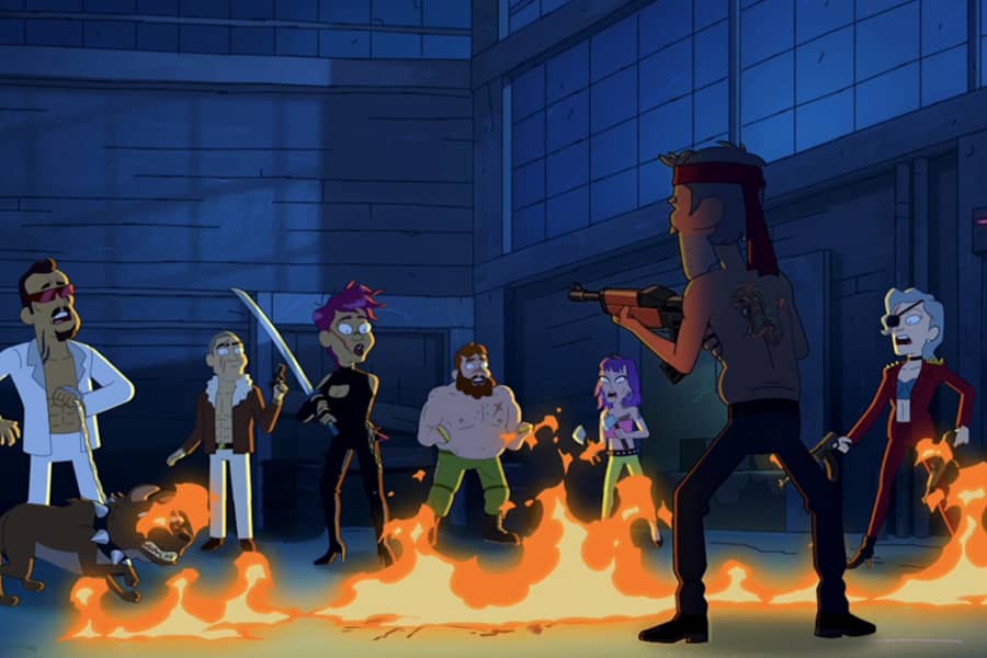 Rad Ridley facing down a group of foes separated by a line of fire