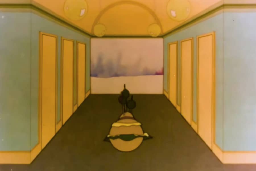 a surreal hallway with the submarine sandwich