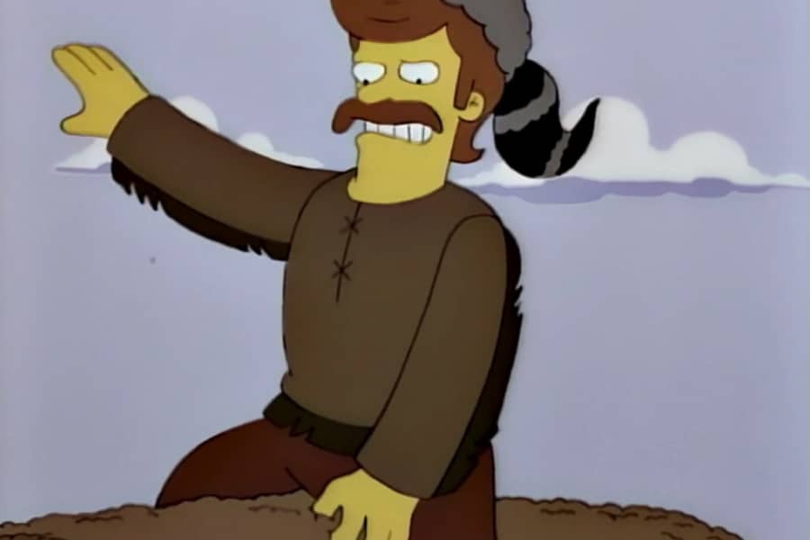 closeup of Jebediah riding the buffalo