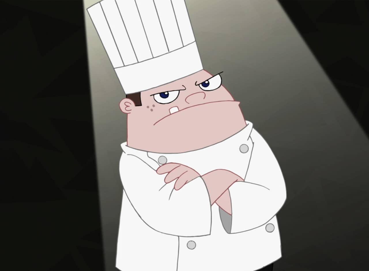 Buford Van Stomm, a short chef with a mean face