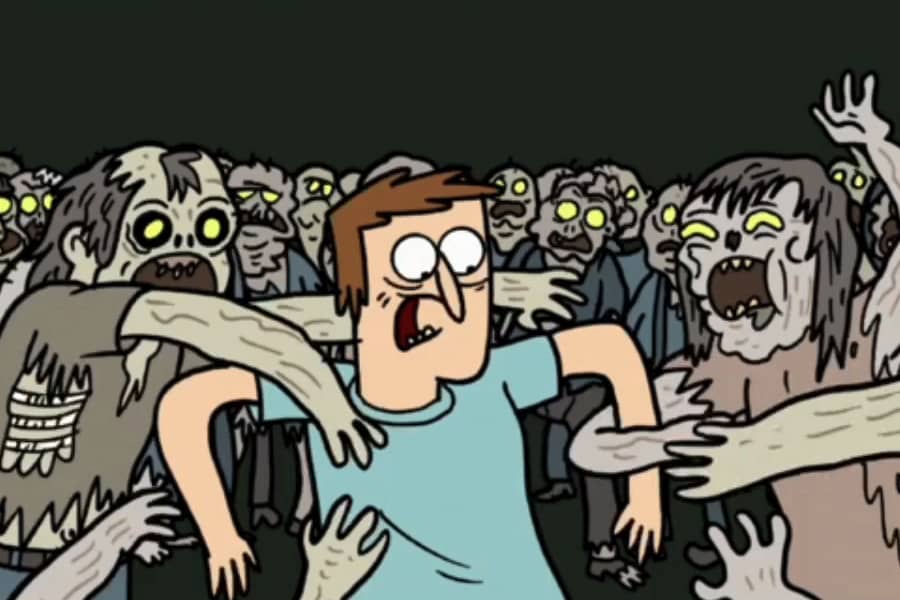 zombies swarming a guy