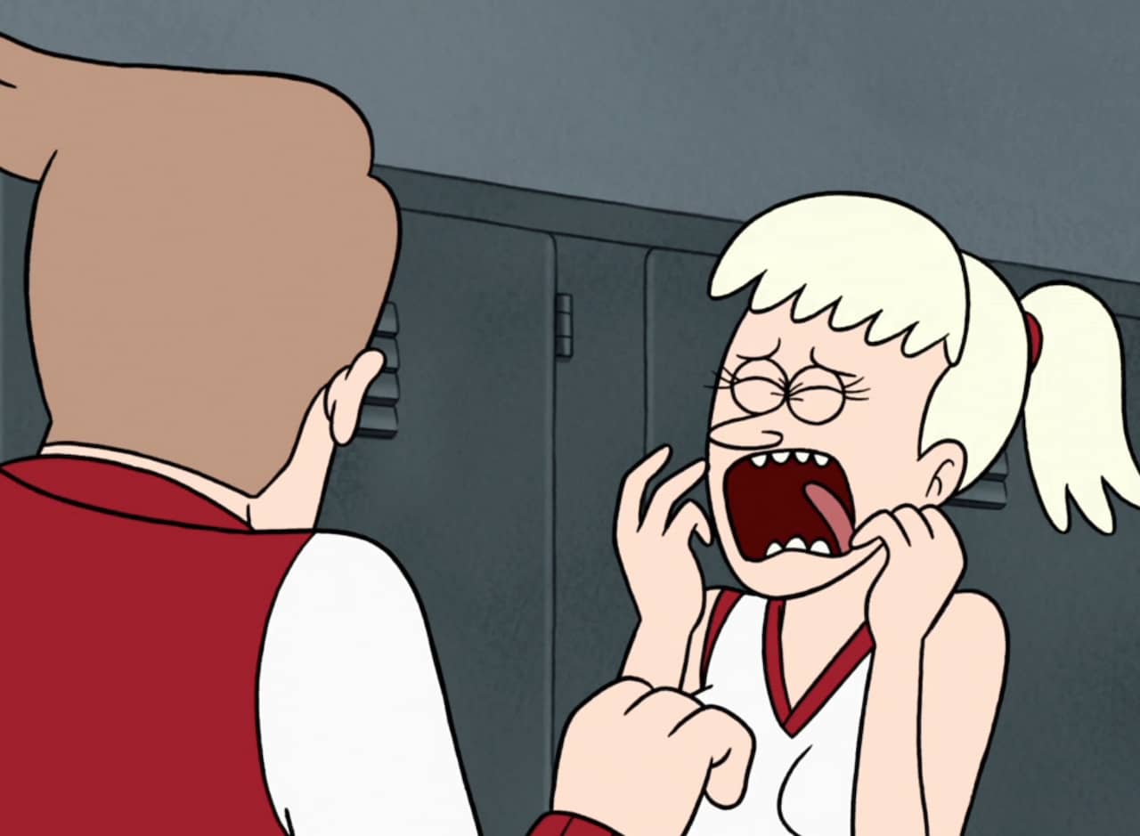 blonde cheerleader screaming in her boyfriend’s face
