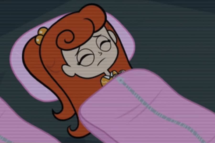 upset girl trying to sleep in sleeping bag