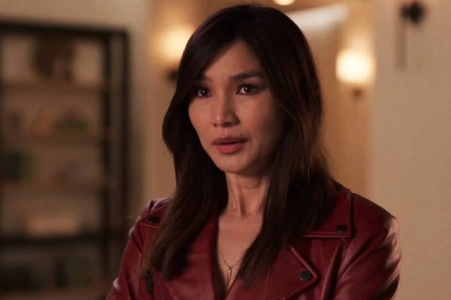 Gemma Chan looking concerned